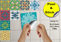 24 Mix Pack Mosaic Tile Stickers Victorian Moroccan Style Tile Stickers Transfers Cover for 6x6 15 x 15cm tile Bathroom Kitchen Stick On Wall Peel And Stick Tile Decals