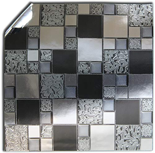 Mosaic Glass Silver Black Chrome Glass Grey bathroom 6x6 inches sticks on tile waterproof 6x6 inch grey black silver chrome mosaic bathroom kitchen uk