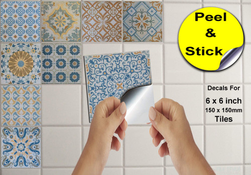 24 Grey Tile Stickers Victorian Moroccan Greys Mosaic Style Tile Stickers Transfers Cover for 6x6 15 x 15cm tile Bathroom Kitchen Stick On Wall Peel And Stick Tile Decals
