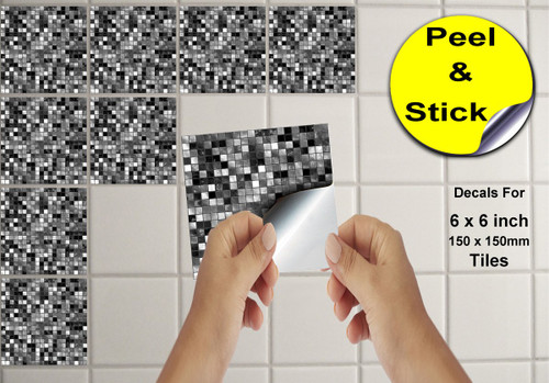 24 Grey Black White Tile Stickers Victorian Moroccan Traditional Mosaic Style Tile Stickers Transfers Cover for 6x6 inch 15 x 15cm tile Bathroom Kitchen Stick On Wall Peel And Stick Tile Decals