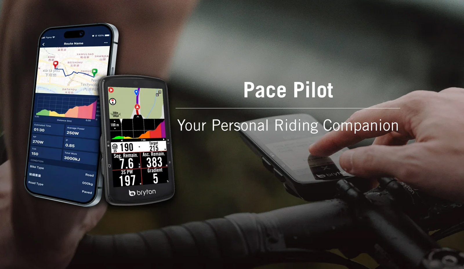 Bryton Pace Pilot showing route, power and pacing guidance on a GPS bike computer and mobile app