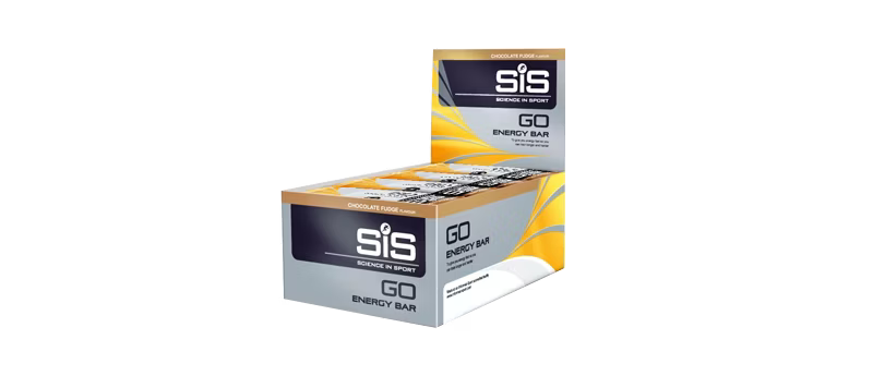 Box of SiS GO Energy Bars in Chocolate Fudge flavor.