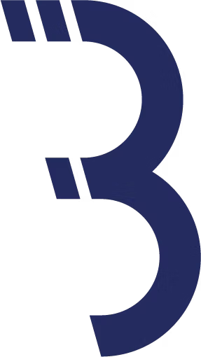 Logo featuring a stylized blue 'B' design.