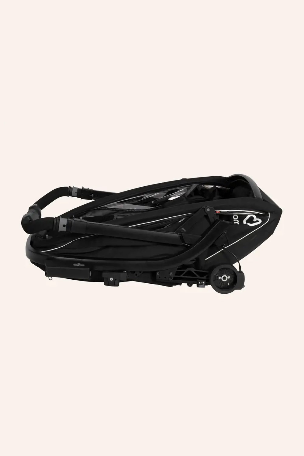 Hamax Breeze 2-seat folded flat for compact storage with wheels stored inside