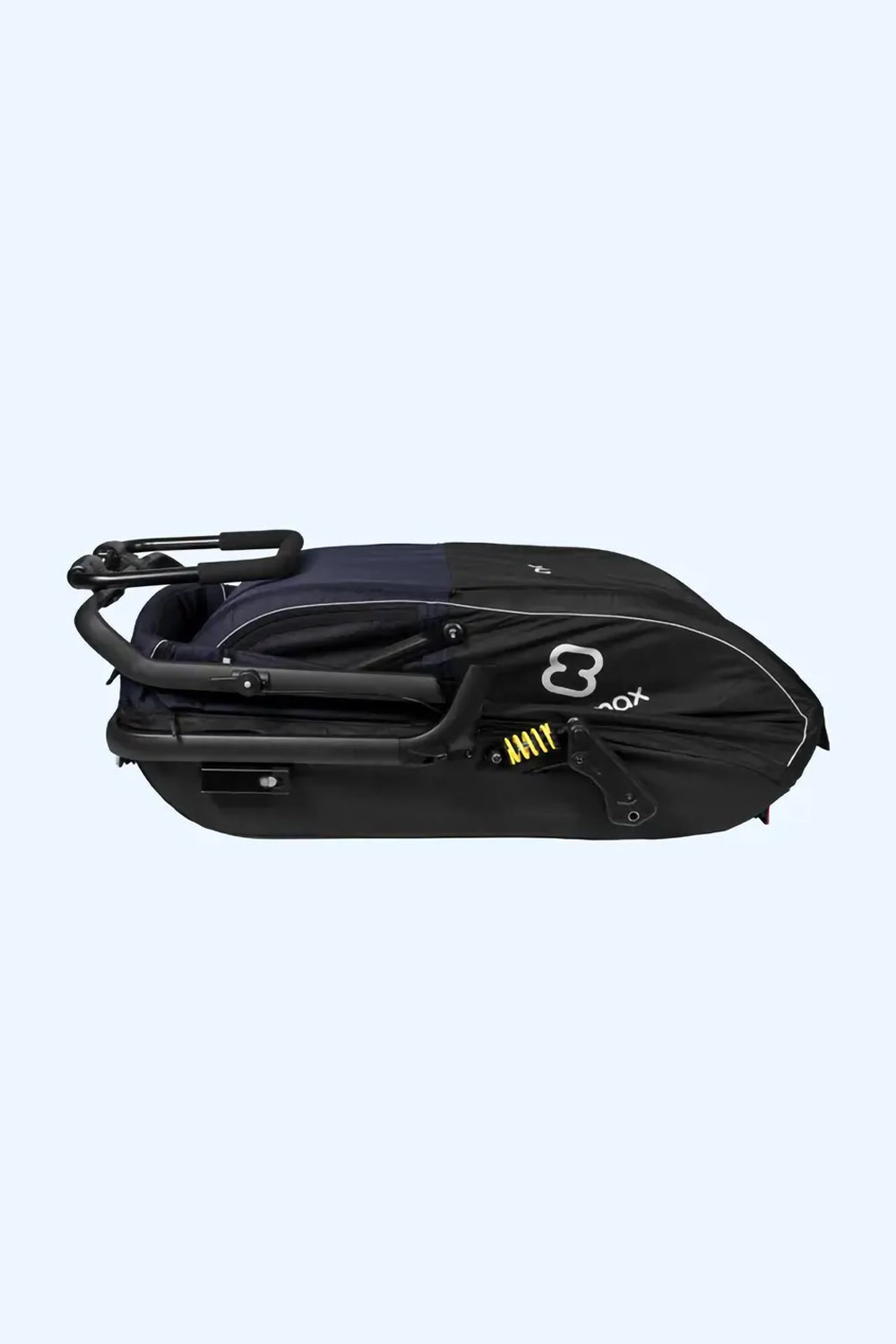 Hamax Pluto L being folded flat using the innovative one-step folding mechanism for quick compact storage or transport in a car boot
