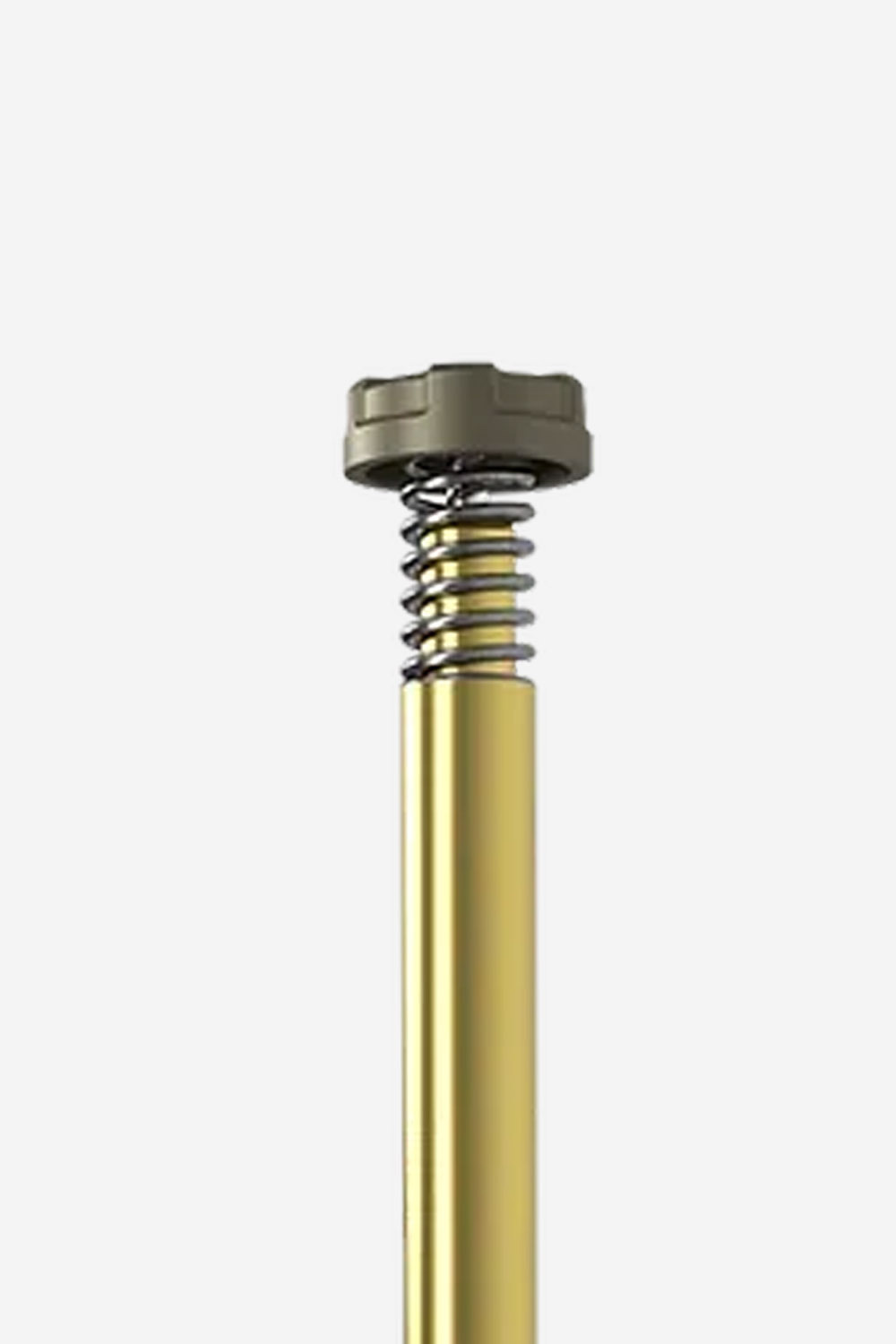 Precision anchor bolt with visible spring suspension system and metal base 