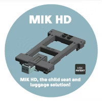 "MIK HD adapter for child seat and luggage solution with MIK patent label.