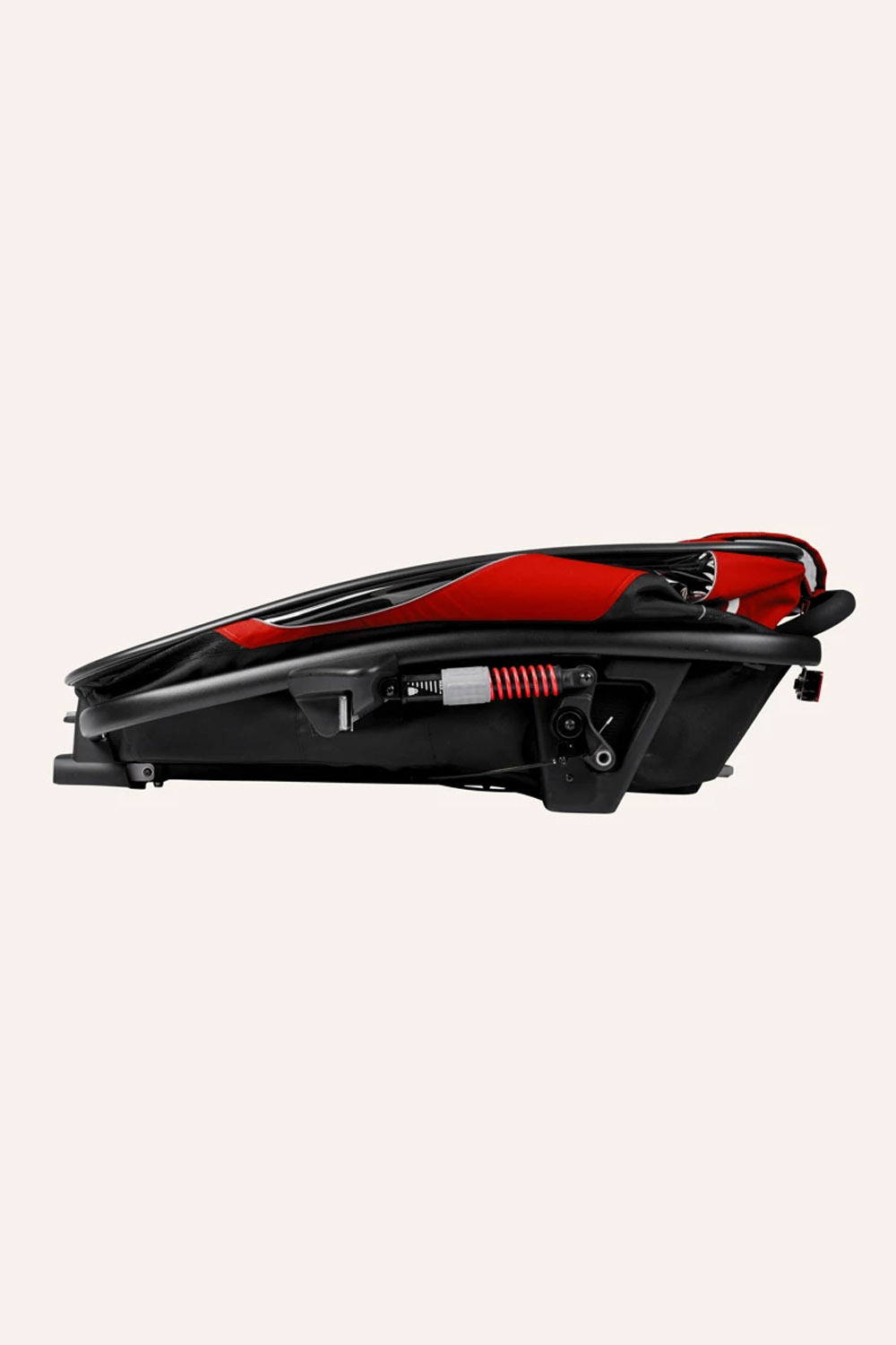 Hamax Outback 2-seat trailer folded flat for compact storage with wheels stored inside
