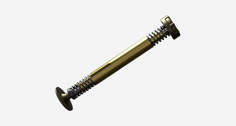 Close-up of metal fastener with exposed compression springs and cylindrical body