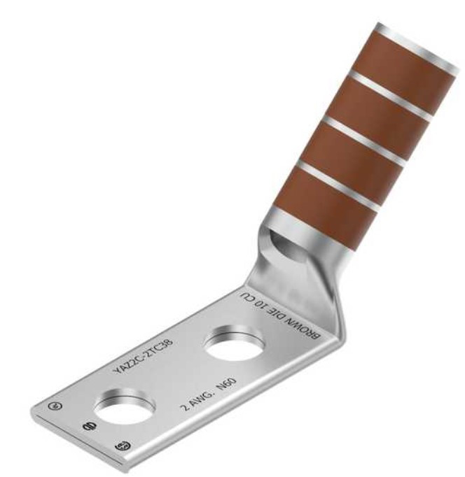 Burndy YAZ2C2TC3845 Lug 2-Hole / 45 Degree / Long Barrel / 2 AWG