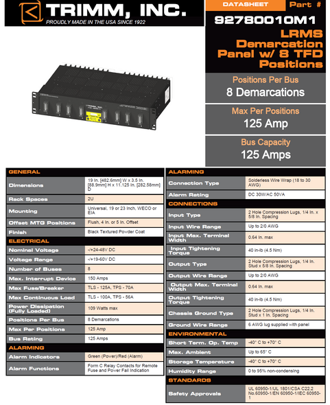 Trimm 92780010M1 Demarcation Panel - Local Remote Monitoring - 8 TFD Positions