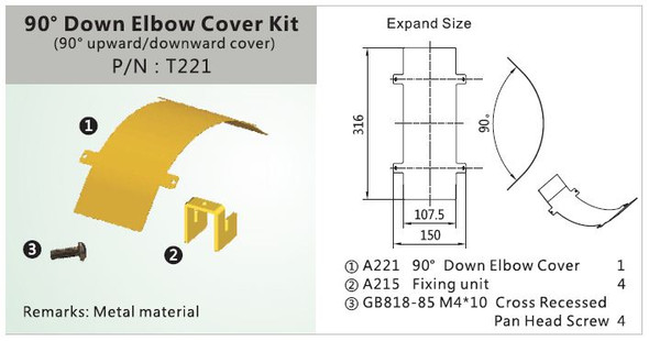 T221 90 DEGREE DOWN ELBOW COVER KIT 4 X 4