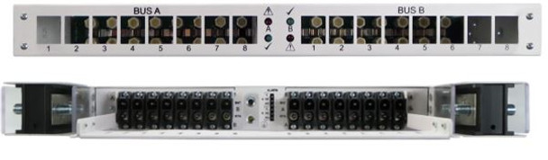 NPDCB400D8  Quick-Connect DC protection panel, dual bus, 400A/bus, Eight 65A CB outputs/bus, output connectors, 19/23” rack mnt, 1RU