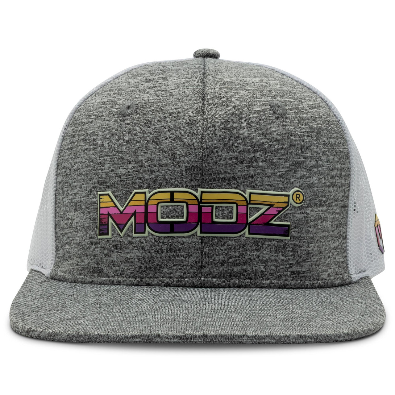 MODZ® Gray Retro Wave Six Panel Flat Brim Trucker Hat