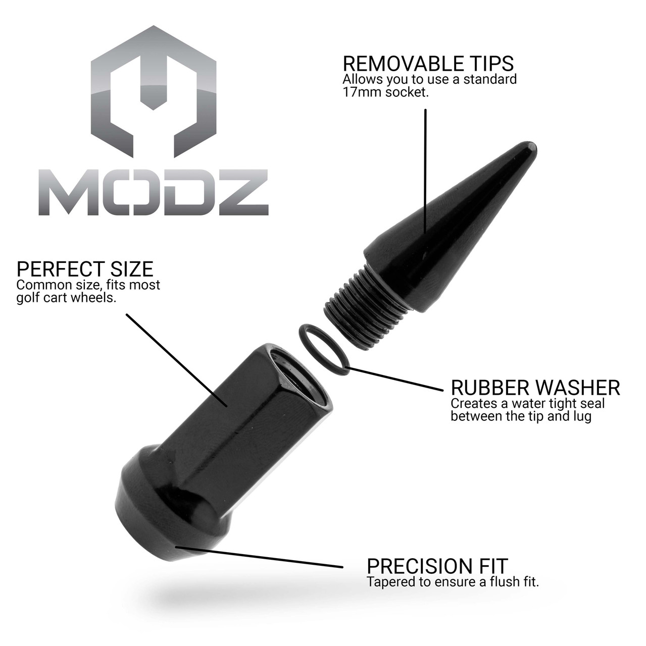 MODZ® Spiked Black Lug Nuts - Pack of 16