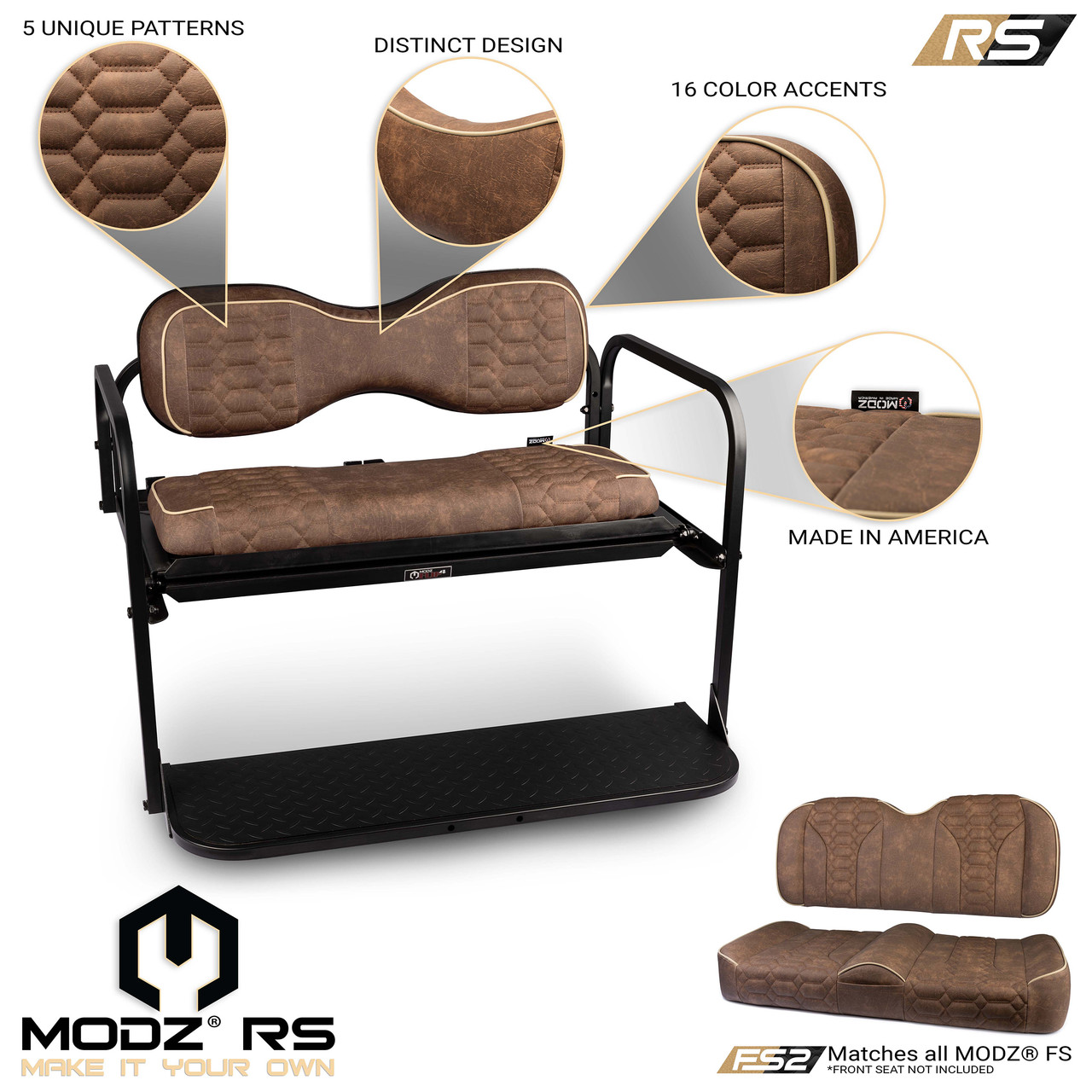 MODZ® Flip4 RS Custom Golf Cart Rear Seat Kit - Brown - Choose