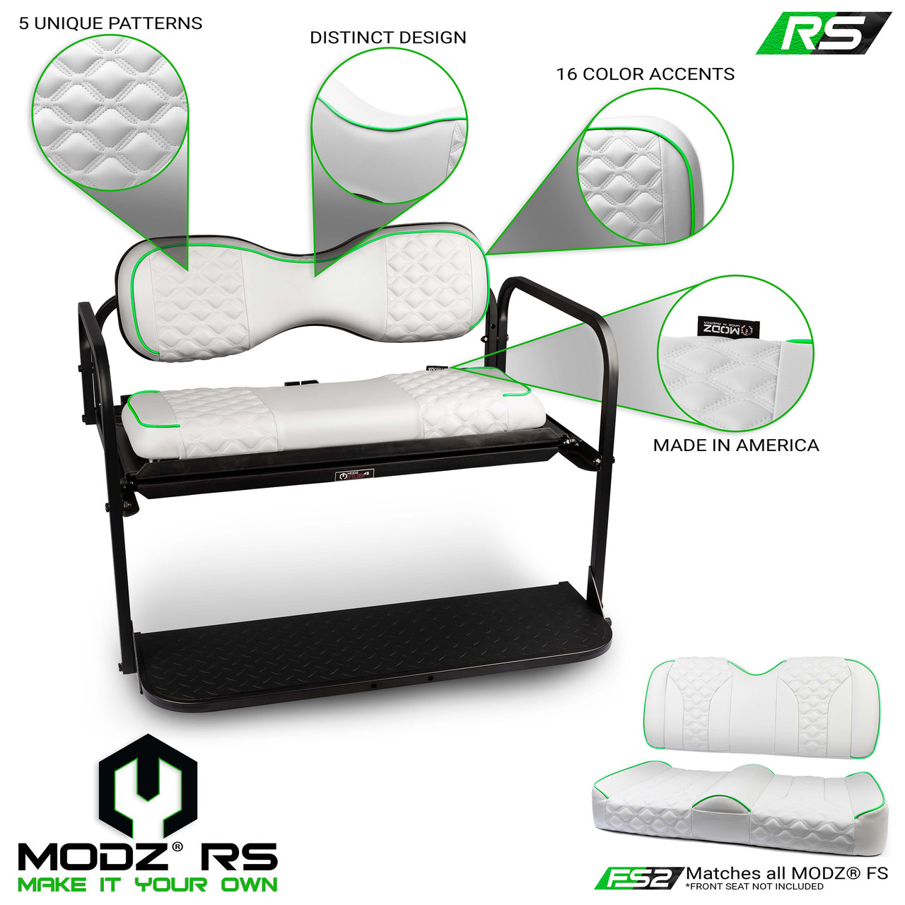 MODZ® Flip4 RS Custom Golf Cart Rear Seat Kit - White - Choose