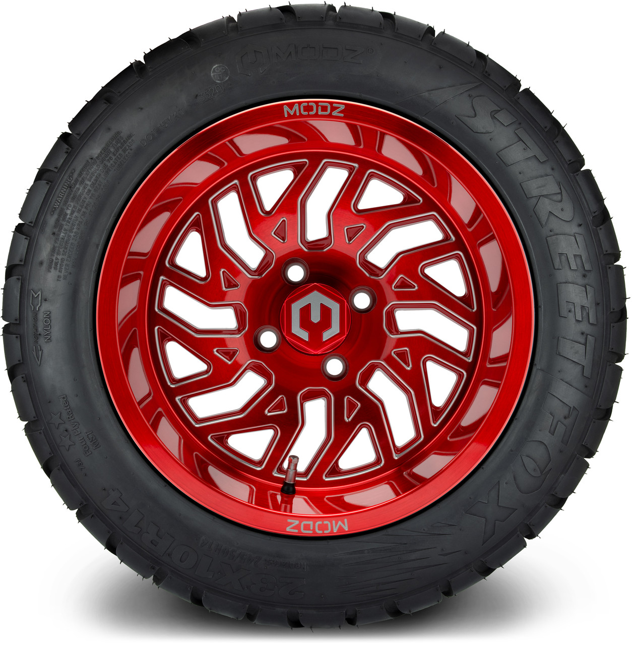 MODZ?14インチボールミルホイール&ストリートフォックス付アサルトブラック (205/40-14) ゴルフカートラジアルタイヤコンボ MODZ® モーラー 光沢ブラック ボールミル付き 12インチ ゴルフカート