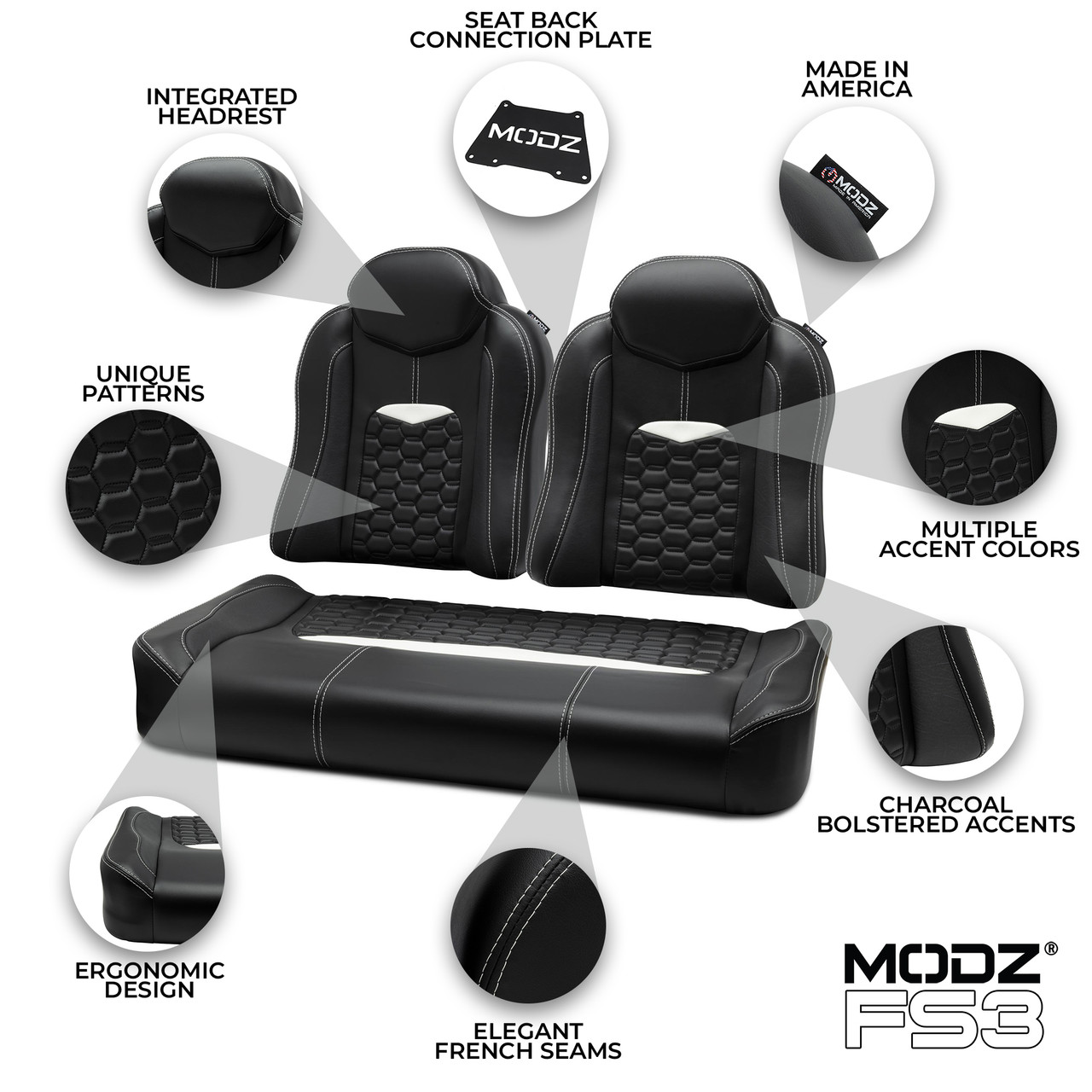 MODZ® FS3 FRONT SEAT FOR CLUB CAR & EZGO - BLACK BASE