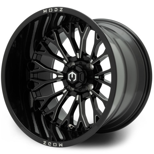 MODZ® Convict Glossy Black with Ball Mill 15x10" Golf Cart Wheel