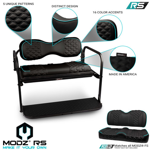 MODZ® Flip4 RS Custom Golf Cart Rear Seat Kit - Black - Choose Pattern and Accent Colors
