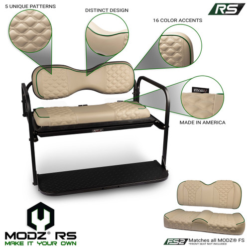 MODZ® Flip4 RS Custom Golf Cart Rear Seat Kit - Khaki - Choose Pattern and Accent Colors