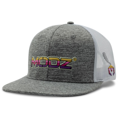 MODZ® Gray Retro Wave Six Panel Flat Brim Trucker Hat