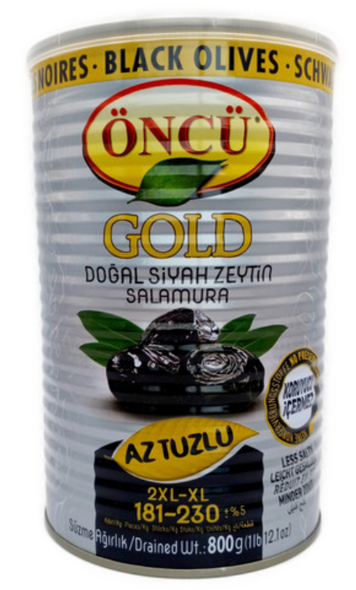 Oncu Gold 2XL Low Salt Black Olives 800g