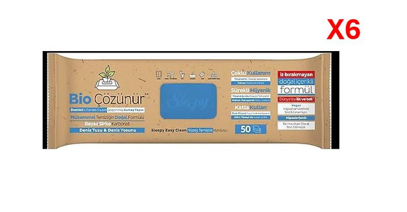 Sleepy Bio Çözünür Yüzey Temizlik Havlusu Denız Tuzu*Yosunu 6*50PCS