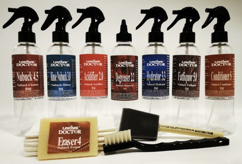 Nubuck Leather Degreaser Kit N5.dr by Leather Doctor is a nubuck degreaser kit for removing prolonged body oil, grease, and sweat stains on nubuck leathers.