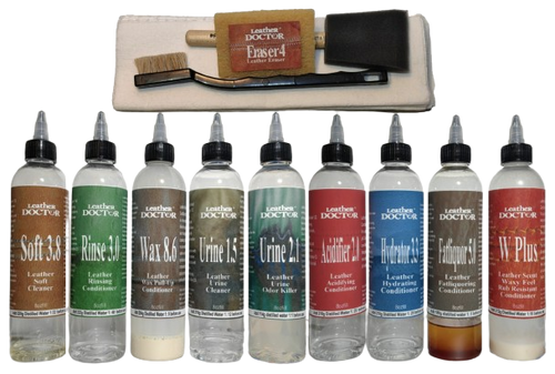 Aniline Wax Pull-up Leather Urine Odor Killer - Kit-Aw5.uk by Leather Doctor is formulated to decontaminate urine problems.