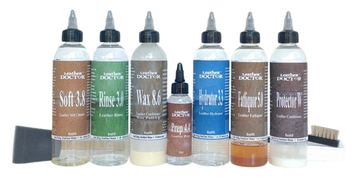 Restoration Hardware Wax Pull-Up Leather Care Kit Aw3 by Leather Doctor is a cleaner, conditioner, and protector for routine, periodic, and restorative care. (Concentrate has to be mixed and filled with distilled water before use).