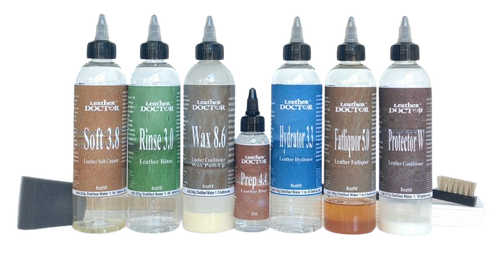 Restoration Hardware Wax Pull-Up Leather Care Kit Aw3 by Leather Doctor is a cleaner, conditioner, and protector for routine, periodic, and restorative care. (Concentrate has to be mixed and filled with distilled water before use).