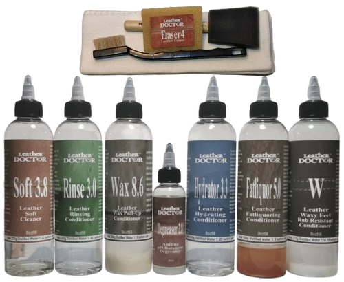 Restoration Hardware Wax Pull-Up Leather Care Kit Aw3 by Leather Doctor is a cleaner, conditioner, and protector for routine, periodic, and restorative care. (Concentrate has to be mixed and filled with distilled water before use). 8oz kit