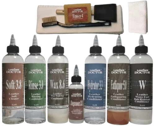 Restoration Hardware Wax Pull-Up Leather Care Kit Aw3 by Leather Doctor is a cleaner, conditioner, and protector for routine, periodic, and restorative care. (Concentrate has to be mixed and filled with distilled water before use). 8oz kit