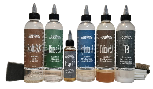 Semi-Aniline Leather Care Kit SA3 by Leather Doctor cleans, rinses, conditions, hydrates, fat liquors, and protects leather safely close to showroom condition.(with Scentless Protector B)