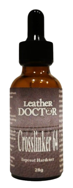 Leather Crosslinker 64 by Leather Doctor® is a high-solid hardener designed to strengthen and toughen leather topcoats, particularly those that have become tacky or sticky over time.

