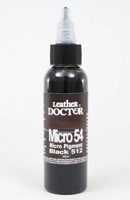 Micro 54 by Leather Doctor is a fine micro pigment water-based compact resin blend with high-performance UV fade resistance that matches a sealing Micro Top 54. (Micro 54 2oz Black 