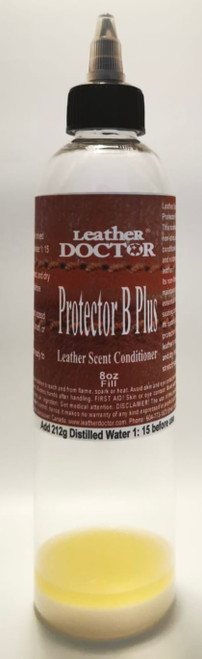 Leather Scent Protector B Plus by Leather Doctor is a non-stick, rub-resistant conditioner that reduces friction rubbing noises with a smooth buttery feel. Mix the concentrate with distilled water before use.