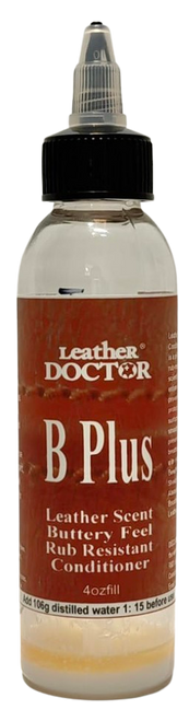 Leather Scent Buttery Feel Conditioner B Plus by Leather Doctor® is a pH 3.2 buttery feel, non-stick, rub-resistant conditioner scientifically formulated to enhance durability, prevent friction wear, and protect all smooth leather surfaces. 4ozfill