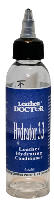 Leather Hydrating Conditioner 3.3 by Leather Doctor® is a professional-grade, pH 3.3 aqueous surfactant solution designed to clean, hydrate, relax, restore, and condition leather’s internal structure. 4ozfill