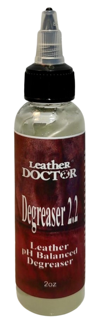 Leather pH Balanced Degreaser 2.2 by Leather Doctor is a degreaser for body oil, grease, and sweat on leather headrests, armrests, collars, cuffs, handles, and steering wheels. (2oz)