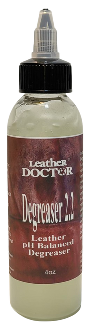 Leather Degreaser 2.2 (Degreaser 2.2) is a professional Leather-Safe™ pH 2.2 water-based degreaser that begins the restoration process by safely removing body oils, perspiration, grease and oily contamination from leather.