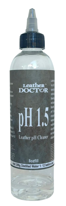 Leather Cleaner 1.5 by Leather Doctor is a pH 1.5 balanced specialty cleaner that controls leather from bleeding, water spots, and becoming sticky. Leather Cleaner 1.5 by Leather Doctor is a pH 1.5 balanced specialty cleaner that controls leather from bleeding, water spots, and becoming sticky.