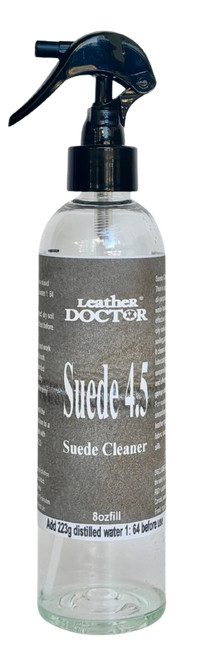 Suede Cleaner 4.5 by Leather Doctor is a suede-safe cleaner without the potential side effects like bleeds, rings, and browning on pH-sensitive split and napa suede. (250ml Fill to be filled with distilled water before use)
