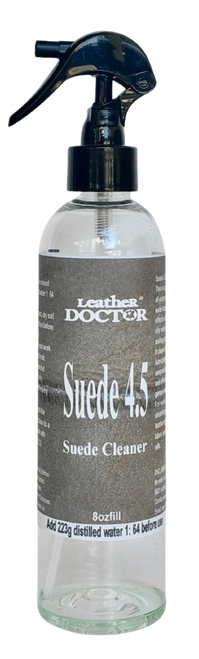 Suede Soft Cleaner 4.5 by Leather Doctor® is a Suede-Safe™ water-based, pH-balanced (4.5) suede mild sanitizer and cleaner for all suede types for a safe and effective clean.