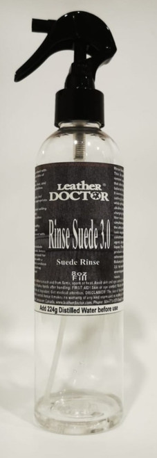 Rinse Suede 3.0 by Leather Doctor is a pH 3.0 value rinse to remove suspended soiling that also functions as a pH balancer for suede, split-suede, and Nubuck. (Rinse Suede-3.0 250ml Fill - To be mixed and filled with distilled before use).