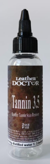 Leather Tannin Stain Remover 3.5 by Leather Doctor removes cellulose stains such as coffee, tea, wine, some dyes, and most plants and vegetation stains. 