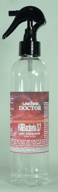Kill Bacteria 3.7 by Leather Doctor is a bactericide for disinfecting and controlling pungent odor-causing activities after decontamination cleaning. (Kill Bacteria 3.7 - Size: 8oz -to be mixed with distilled before use)