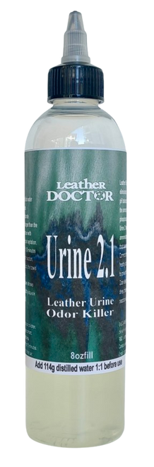 Kill Urine 2.1 by Leather Doctor is a urine odor eliminator that neutralizes, pH balances, and suspends the ammonia and alkaline phosphorus salt found in urine. (Kill Urine 2.1 in 8oz Fill to be mixed and filled with distilled water before use). Kill Urine 2.1 by Leather Doctor is a urine odor eliminator that neutralizes, pH balances, and suspends the ammonia and alkaline phosphorus salt found in urine. (Kill Urine 2.1 in 8oz Fill to be mixed and filled with distilled water before use).